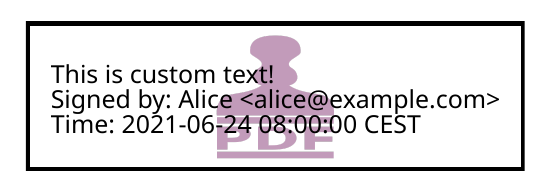 A text stamp in Noto Sans Regular with an image background.